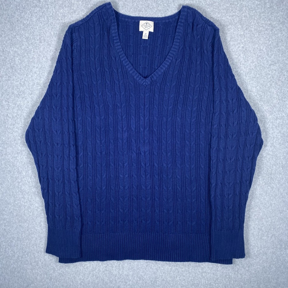 St. John's Bay Sweater Womens 3X Blue Cable Knit V-Neck Long Sleeve Cotton Blend